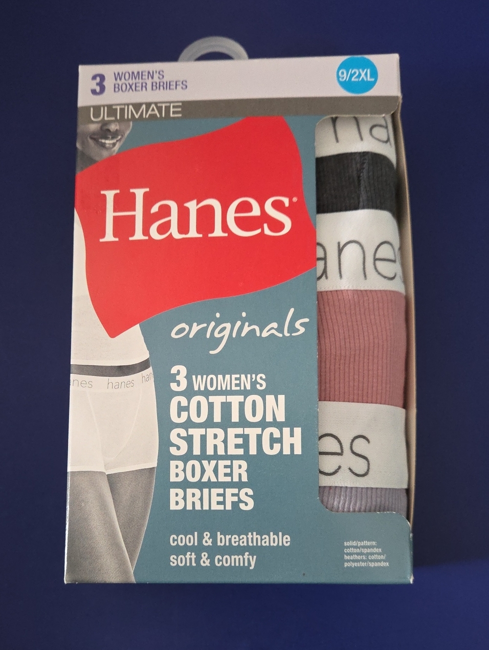 Hanes Women Cotton Stretch Boxer Briefs Set Of 3 Size 9 XXL
